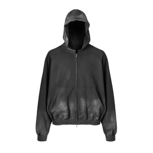 Haute Qualité Streetwear Zip Up Baggy Vintage Surdimensionné Coton Lourd Plein Visage Blanc Soleil Délavé Lavage À L'acide Zip Up Hoodies Hommes - Product Image 3