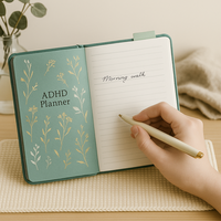 LABON Agenda botanique vert pour le TDAH avec feuille florale Couverture rigide en tissu non daté Organisateur quotidien pour femmes adolescents Neurodivergent Focus