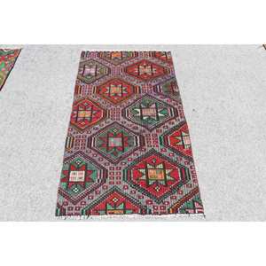 Petit tapis vintage, tapis turc de 2,8 x 5,2 pieds, tapis en laine rouge Kilim - Product Image 1