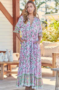 Vestido Largo Maxi Bohemio Hecho a Mano con Estampado, Cuello en V y Manga Tres Cuartos, el Más Popular del 2026 - Product Image 3