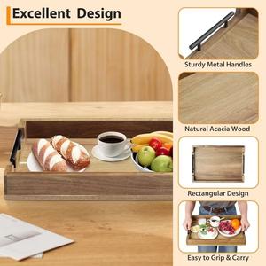 Plateau de rangement et de service en bois, très vendu, avec poignées en métal noir, grande taille, finition lisse, pour le petit-déjeuner, la salle à manger et la cuisine - Product Image 3