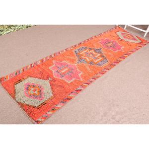 Vintage Turkish <b>Runner</b> <b>Rug</b> 2.7x8.7 ft, Herki Orange Wool <b>Rug</b> - Product Image 2