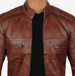 <b>Man's</b> Stylish <b>Brown</b> Leather Jacket Collar Style <b>Shirt</b> and Cuffs Style Open Hem Fully Customized Leather - Product Image 5