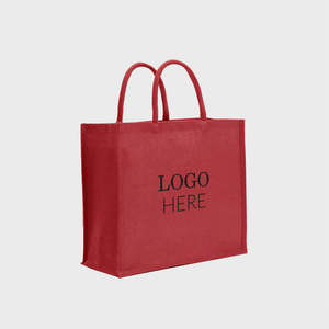 Bolsa Grande de Yute Roja con Asas Acolchadas de Algodón, Tela de Lino Serigrafiada, Cierre de Cremallera, Patrón Personalizado, Uso Diario para Damas - Product Image 3