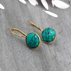 Minimalist <b>Turquoise</b> Dangle <b>Earrings</b> 18k Gold Plated Brass With Drop Hook Style Elegant Fashion Jewelry For Women - Product Image 2