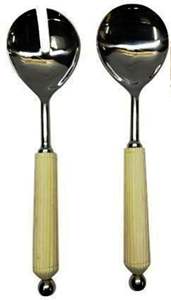 Ensemble de serveurs à salade 30cm fait à la main en bois brun taux d'usine indien pour une utilisation dans la cuisine à domicile - Product Image 3