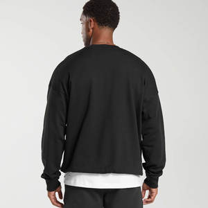 2025 hiver surdimensionné hommes pull sweat Polyester/coton polaire coupe ample couleur unie col rond brodé impression personnalisée - Product Image 3