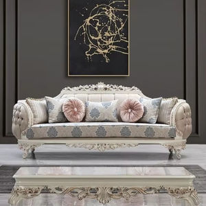 Ensemble de meubles de salon en bois massif de style royal de luxe, canapé en tissu champagne antique pour villa - Product Image 1