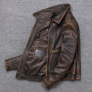 Chaqueta Bomber de Cuero Genuino Estilo Vaquero para Hombre, Cierre de Cremallera, Forro Acolchado, Impermeable y Cortavientos, para Primavera - Product Image 5