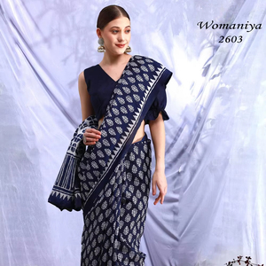 Womaniya tradicional Bhagalpuri seda Sari exquisita artesanía de telar azul con tejido elegante textura rica para bodas - Product Image 1