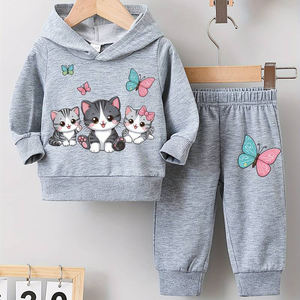 Conjunto Deportivo de Dos Piezas para Niñas, Personalizable de Alta Calidad, Transpirable, Informal, con Estampado de Dibujos Animados, Algodón/Poliéster, Logotipo Personalizado - Product Image 1