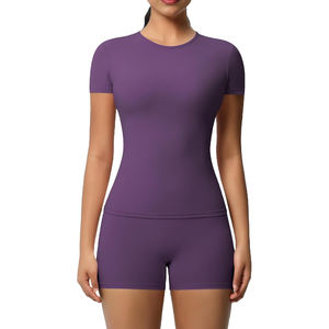 Conjunto Deportivo Moldeador para Mujer - Body de Manga Corta, Camiseta de Yoga y Pantalones Cortos para Gimnasio, Correr, Fitness |   Ropa Deportiva de Secado Rápido - Product Image 1
