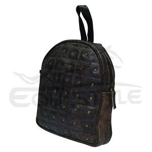 Wholesale <b>Black</b> Leather <b>Backpack</b> <b>Women</b> Fashionable Classy Quilted Golden Studs Customize Ladies <b>Backpacks</b> Supplier Pakistan - Product Image 2