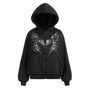 Men's Vintage Rhinestone Zip Hoodie Square Cut Heavyweight Acid Wash Spandex/Polyester Custom Made Premium Quality Spring Fleece - Product Image 1