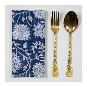 Serviettes de table en coton pur imprimé à la main, bord ourlé, vaisselle, serviettes de table imprimées à la main, serviettes de mariage - Product Image 1