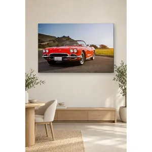 Impression sur toile de la Corvette rouge classique Fida sur route côtière - Product Image 2