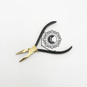 Alicates profesionales de acero inoxidable de alta calidad para extensiones de cabello, herramienta sostenible dorada y negra - Product Image 3