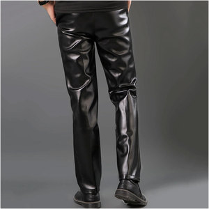Pantalones de Cuero Sintético para Hombre, Estilo Rock, para Discoteca, Ajustados, Rectos, Tipo Motociclista, Cintura Alta con Cremallera - Product Image 4