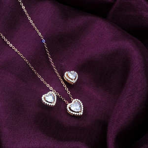 ชุดเครื่องประดับเพชรซิคอนสีขาวโรสโกลด์คลาสสิก Zarkan Love Heart Solitaire ประดับมุก สำหรับงานแต่งงาน งานหมั้น - Product Image 3