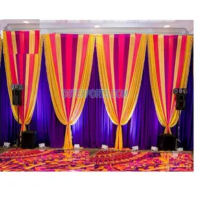 Wedding DJ Party Night Colorful Drapes Decor Beautiful Wedding Stage Backdrop Curtain Setup Colorful Wedding Backdrop Setup