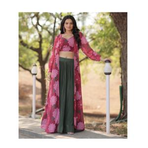 Design attrayant Designer imprimé haussement d'épaules Lehenga Choli en tissu Georgette mariage Lehenga Choli - Product Image 1