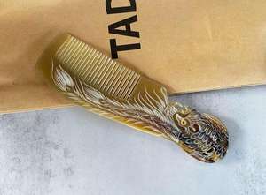 Peine de cuerno de búfalo natural 100% al por mayor peine de masaje de pelo Antiestático de dientes finos con mango redondo grueso para salones - Product Image 3