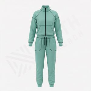 Sudadera con Capucha de Forro Polar con Costuras en Contraste para Mujer, Sudadera Deportiva con Cuello Camisero, Traje Deportivo para Gimnasio, Fitness y Deportes - Product Image 1
