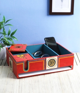 อุปกรณ์ตกแต่งโต๊ะทำจากไม้อะคาเซียพร้อมจานรองแก้วหกชิ้นอุปกรณ์ตกแต่งโต๊ะกาแฟทาสีด้วยมือ - Product Image 2