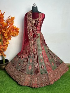 Conjunto de Lehenga de Terciopelo Moderno de Lujo para Novia, con Bordado de Lentejuelas, Choli Largo hasta el Suelo, Doble Dupatta, Can-Can en Capas, para Boda India de Verano - Product Image 4
