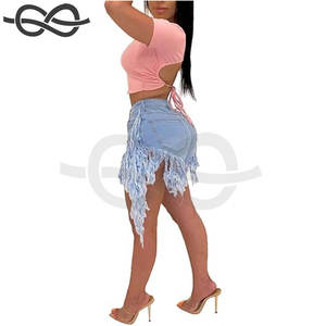 Jean Shorts Femmes Juniors Été Taille Haute Extensible Effiloché Ourlet Brut Glands Denim Shorts Tendance Coupe Confortable - Product Image 5