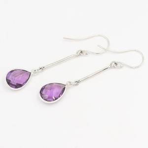 Pendientes colgantes con forma de pera de amatista natural, joyería hecha a mano de Plata de Ley 925, piedra natal de febrero para mujer - Product Image 3