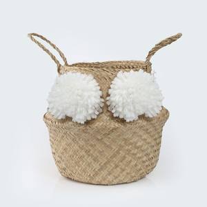 <b>White</b> Fluff Natural Belly <b>Baskets</b> ,Seageass <b>Baskets</b> With Handles Handmade Home Decor Storage <b>Basket</b> Flower Design - Product Image 2