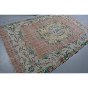 Tapis Turc Vintage 5.7 X 9.2ft Orange Vert Patchwork Design Laine Tissage Plat Technique Latex pour Décorations de Salon - Product Image 2