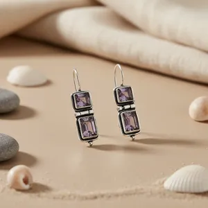 ต่างหูเงินแท้ 925 ประดับพลอยอะมีทิสต์ทรงหยดน้ำสำหรับผู้หญิง - Product Image 2