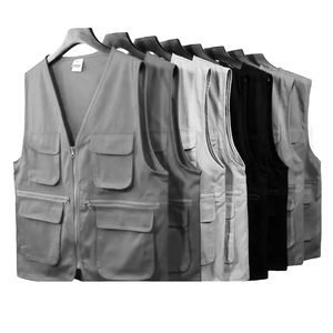 Chaqueta de sarga de algodón en forma de V con cierre de cremallera completa, chaqueta de trabajo de tiro con múltiples bolsillos, chaqueta de trabajo de construcción de almacén transpirable, - Product Image 1