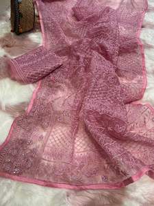 Meilleur tissu, dernière collection, qualité exceptionnelle, sari en soie avec blouse, travail de broderie Lucknowi Chikankari, prix le plus bas à la vente - Product Image 4