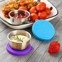 OEM 40ml Gobelets à condiments en acier inoxydable anti-fuite, écologiques, compatibles lave-vaisselle, avec couvercles en silicone, empilables, réutilisables, contenants à sauce