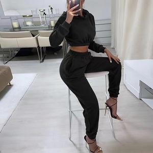 Women's Custom Logo Breathable 2-Piece Tracksuit Set Printed Thick Cropped <b>Joggers</b> and Sweatsuit for Autumn Season - Product Image 3