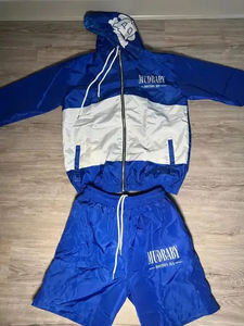 Wholesale Custom <b>Men's</b> Two-Piece Nylon <b>Zip</b> Windbreaker <b>Shorts</b> Jacket Set Streetwear Solid Pattern Contrast Color Tracksuit - Product Image 5