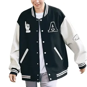 Vestes en cuir molletonné pour hommes, blouson bombardier en feutre de laine pour hommes - Product Image 1
