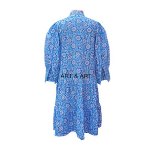 Vestido de Verano Estampado de Algodón, Vestidos Largos Casuales con Estampado Floral, Ropa Suave para el Hogar, Mangas Abullonadas, Vestidos Largos Casuales Sueltos y Suaves - Product Image 6