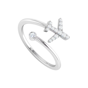 Bague unique pour femme en or 14 carats et diamant naturel, design avion |   0,15 carats - Product Image 1