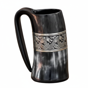Chope à bière artisanale en corne de buffle naturelle écologique, style viking, polie, avec logo personnalisé pour hommes - Product Image 4