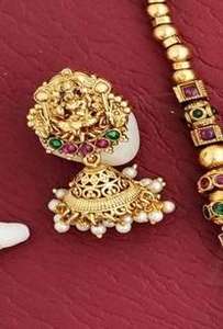 High <b>Gold</b> Temple <b>Jewellery</b> Necklace <b>Set</b> with Lakshmi Pendant & Jhumka Earrings Traditional South Indian Bridal <b>Jewellery</b> - Product Image 5