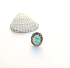 Trendy Handmade 925 <b>Silver</b> Women's Engagement <b>Rings</b> Larimar Cabochon <b>Statement</b> Diamond Wedding Bezel Parties Anniversaries - Product Image 1