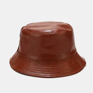 Sombrero de cubo de cuero PU para hombre y mujer, gorra de pesca plegable para senderismo, impermeable, Reversible, Hip-Hop, a la moda