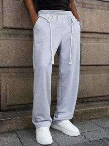 กางเกงผ้าฟลีซขาใหญ่สีเทาอ่อนสำหรับผู้ชายกางเกงซักแล้วมีเชือกดึงเอวทรงโอเวอร์ไซส์ผ้าคอตต้อนสตรีทแวร์เนื้อนุ่ม - Product Image 6