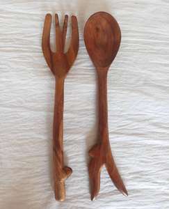 Ensemble de couverts à salade en bois d'acacia naturel fait à la main écologique produits cuillère et fourchette à salade ustensiles de cuisine outils à salade - Product Image 3