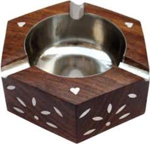 Cendrier en bois fait main de forme hexagonale avec plaque en acier inoxydable de la dernière conception et de haute qualité - Product Image 1