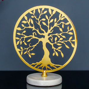 Aluminum Metal and <b>Marble</b> Base <b>Tree</b> Leaf Designer Gold Antique Finish Decorative Sculpture Modern Home - Product Image 1